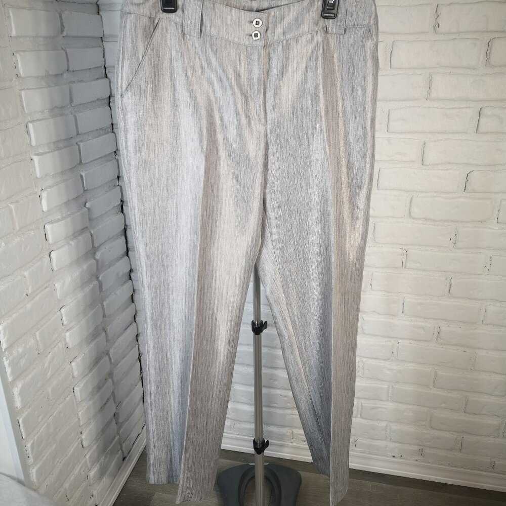 Proportion Petite Conrad C Ladies Size 14P Lt. Grey Shiny Straight Leg Pants